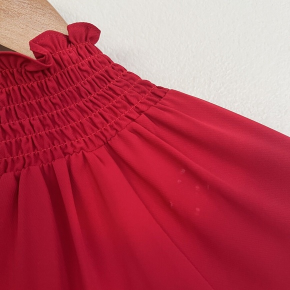 AMANDA UPRICHARD Naomi Smocked Long Sleeve Mini Dress in Scarlet Red - Picture 10 of 11